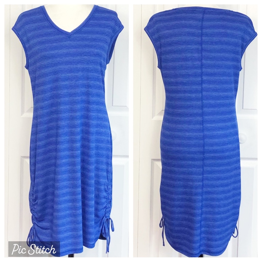 T by Talbots Blue Stripe UPF 50+ Ruched Side Tie Athletic Dress MP